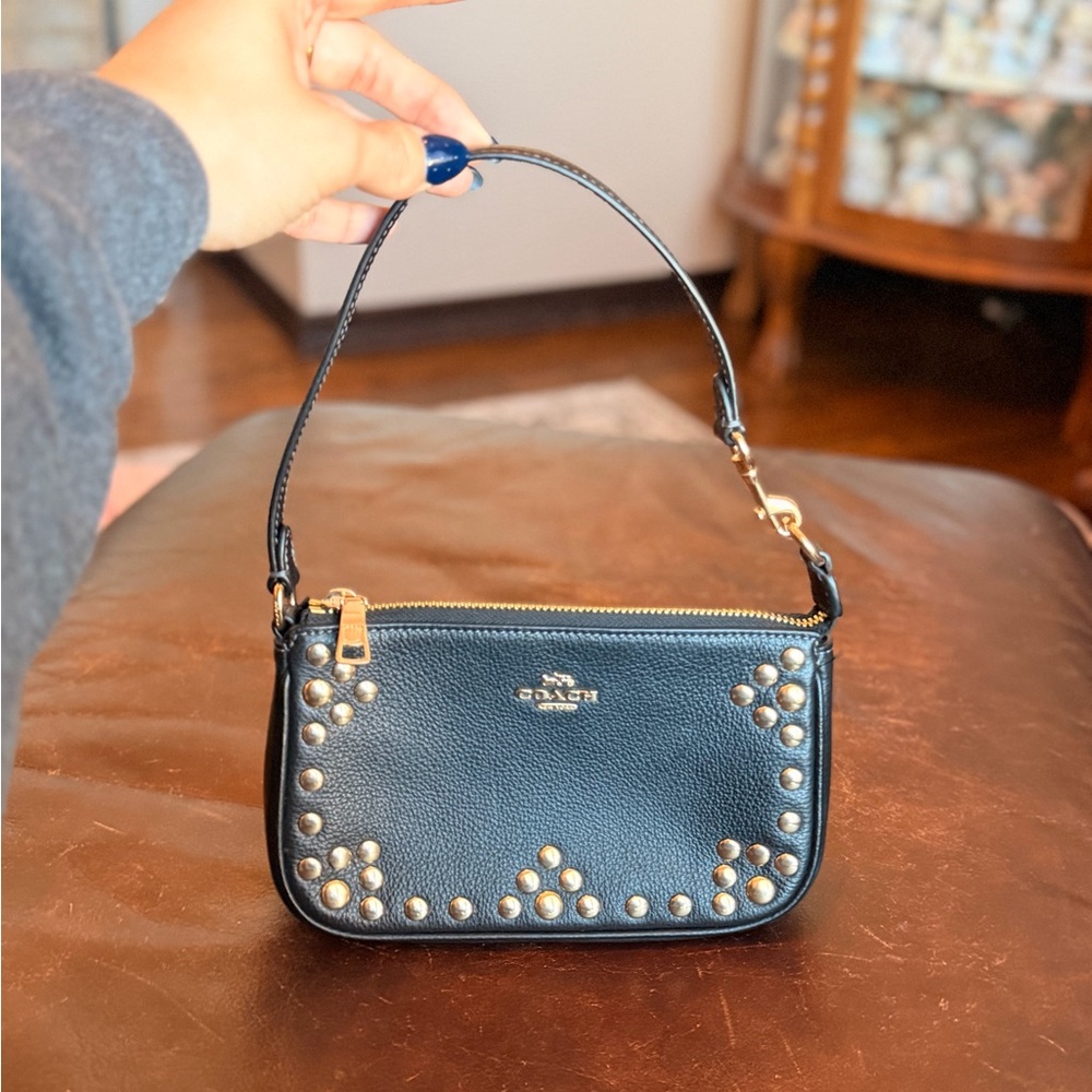 Coach Black Leather Wristlet with Studs